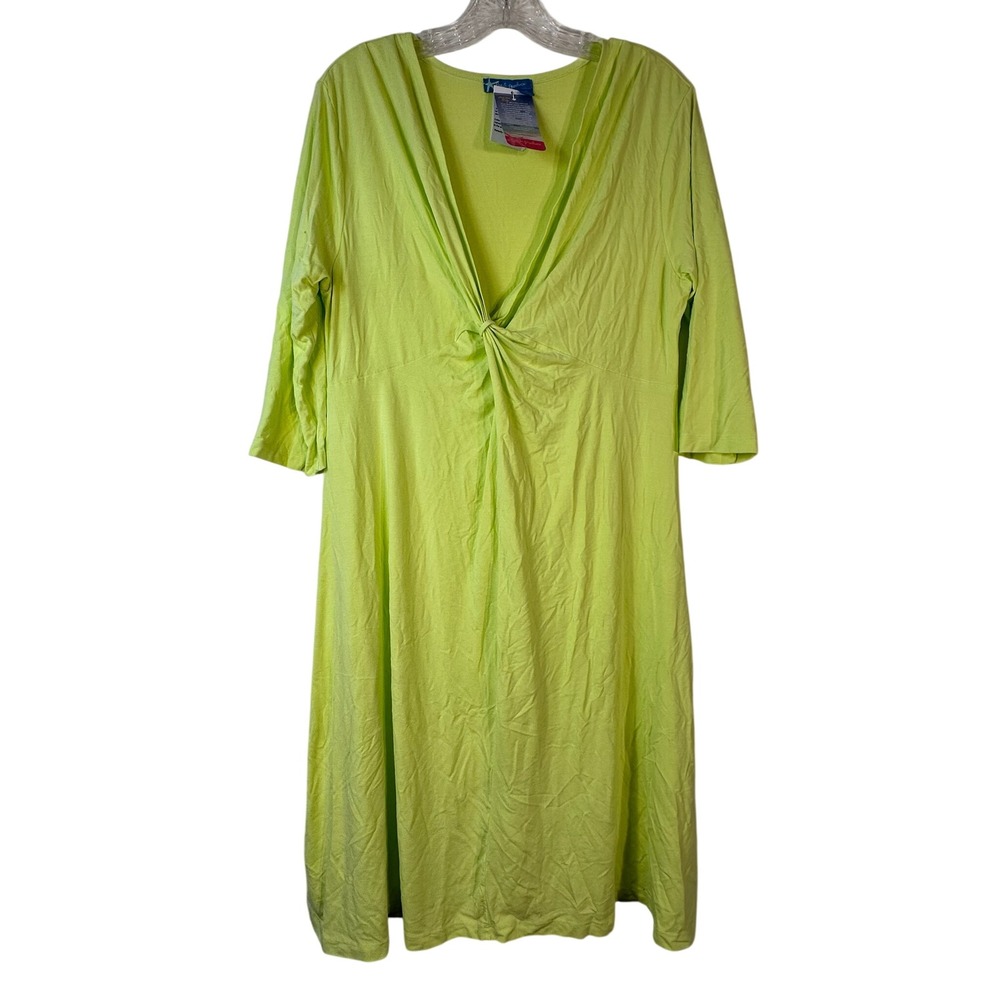 Fresh Produce Twist Front Dress‎ Reef Lime Green V-Neck 3/4 Sleeve XL 21571 NEW